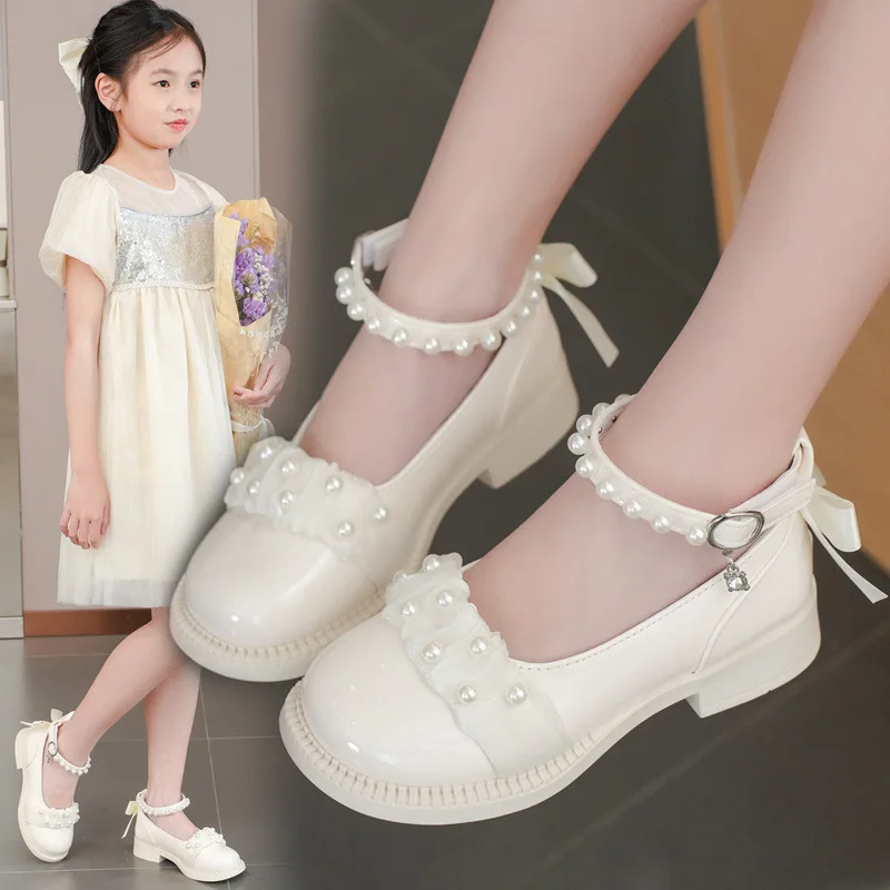 

Children Spring Autumn Soft Soled Leather Shoes Girls Fashion Princess Shoes Student Shoes Bows Solid Color Performance Show