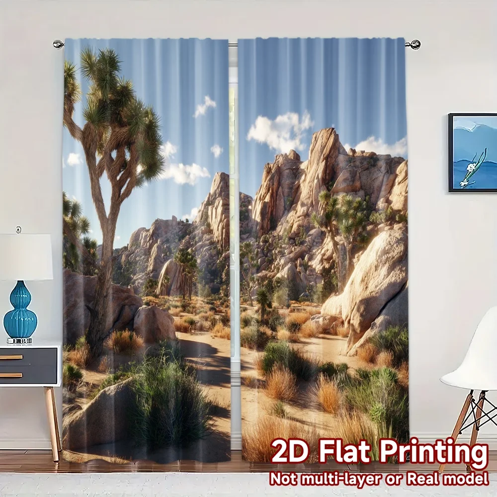 2pcs, 2D FLAT PRINTING Curtains (Without Rod) Desert Haven Modern Curtains Yarn Curtains Decorations For Home Suitable for