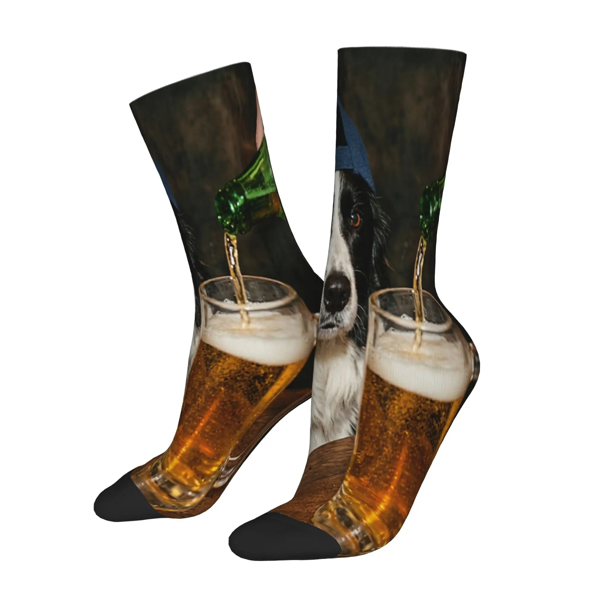 Border Collie Drinking Beer Funny Dog Meme  Crew Socks for Women Men Merchandise All Season  Super Soft Long Socks Breathable