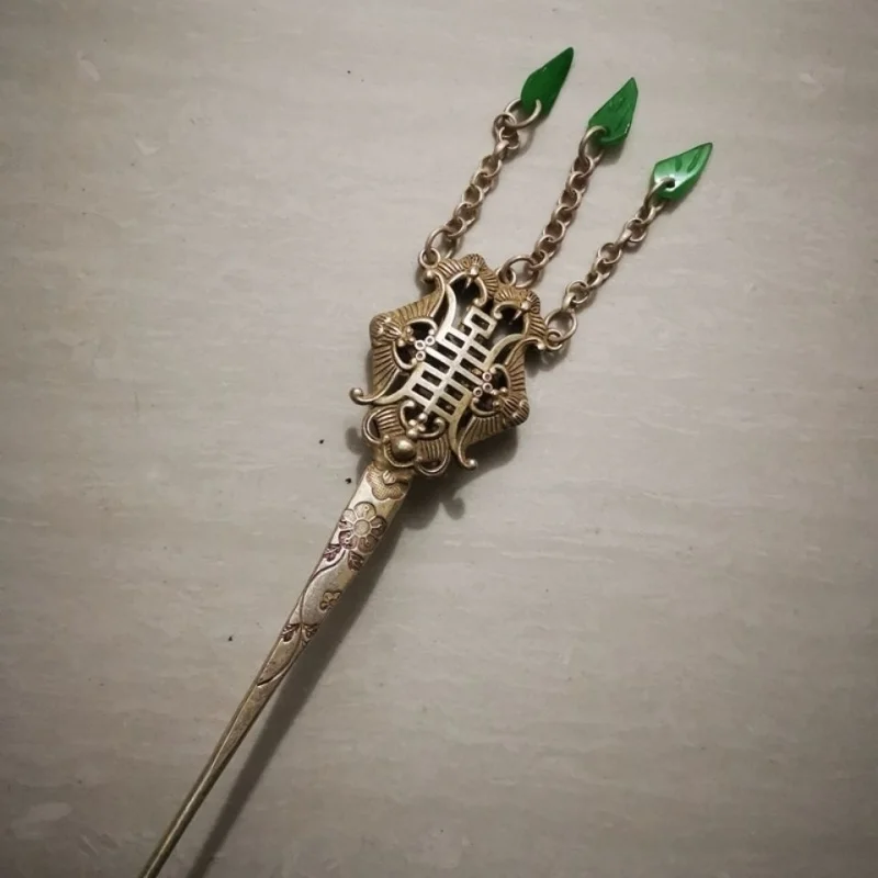 

Tibetan Silver Miao Silver Inlaid Gemstone Hairpin Chinese Style Hairpin Classical Temperament Hairpin White Copper Retro Hollow