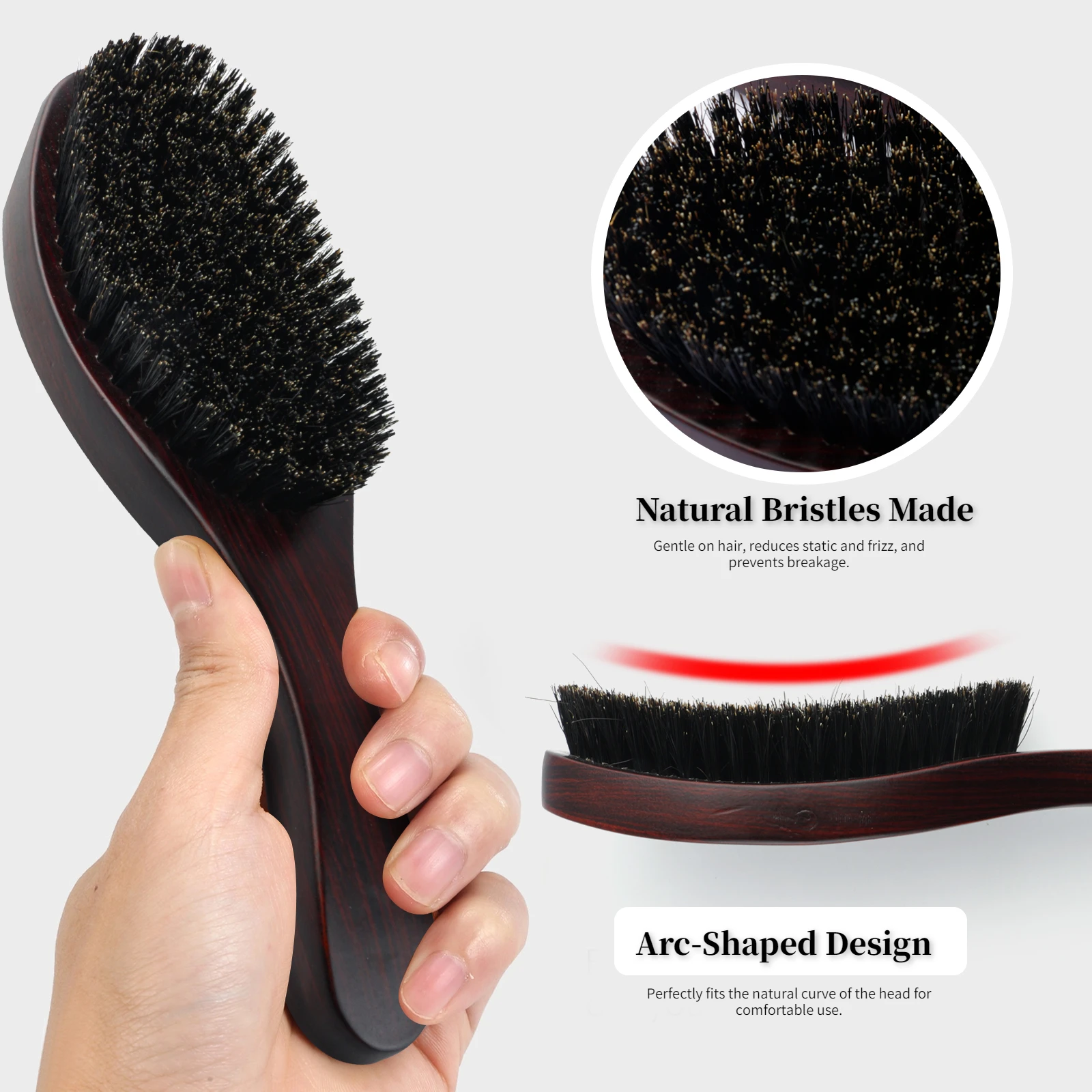 Boar Bristle Oval Shape Hair Brush Antistatic Oil Head Wave Brush Wood Handle Detangling Hair Care Comb Salon Hairdressing Tools image 4