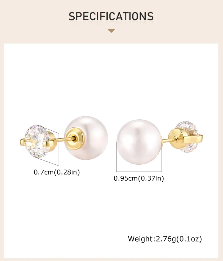 Perlen-Ohrstecker mit Kristall-Rückseite, Goldfarbenes Edelstahl, Eleganter Doppelseitiger Minimalistischer Schmuck – Detail 3