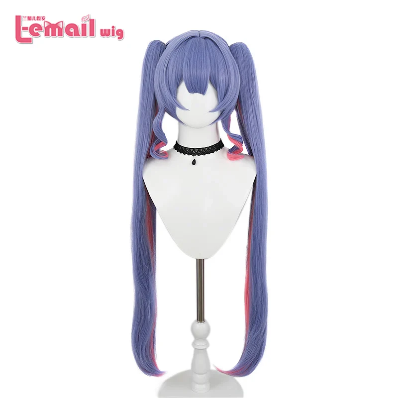 

Парик L-email, синтетические волосы, парик для косплея с кроличьими отверстиями на Хэллоуин, длина 100 см, синий, смешанный розовый цвет, с хвостиками, термостойкий парик