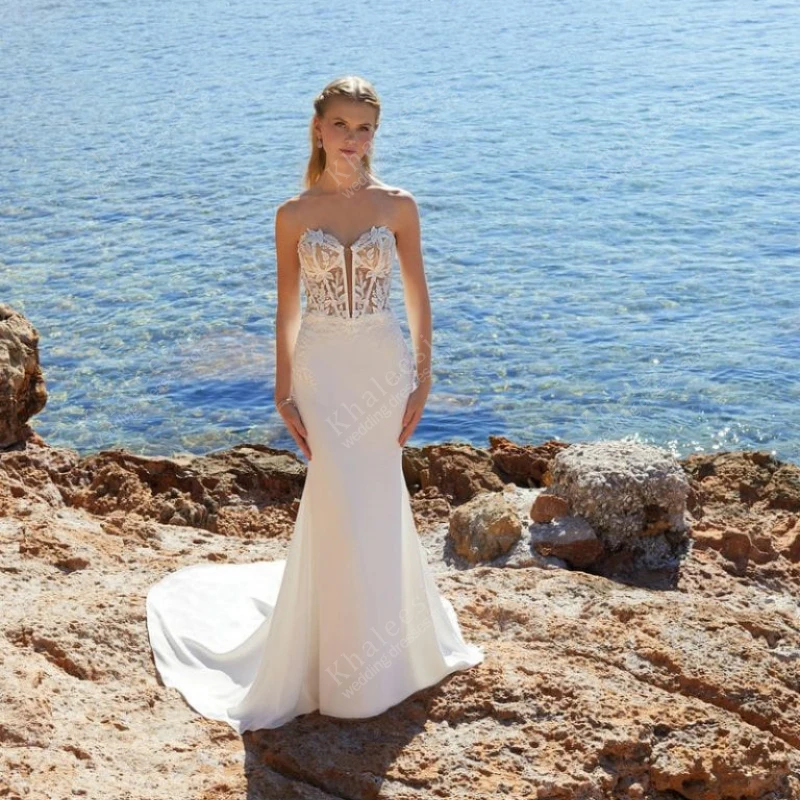 

Glamorous Wedding Dresses Satin Bridal Gowns Lace Appliques Sleeveless Backless Mermaid Sexy Vestidos De Novia Customized 2025