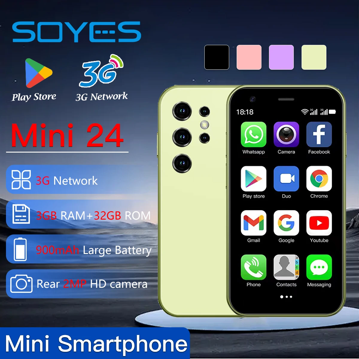 SOYES Mini 24 3.0 بوصة هاتف ذكي بشاشة صغيرة 32 جيجابايت تخزين أندرويد 8.1 نظام نقي يدعم متجر اللعب ثنائي الشريحة وضع الاستعداد المزدوج #3