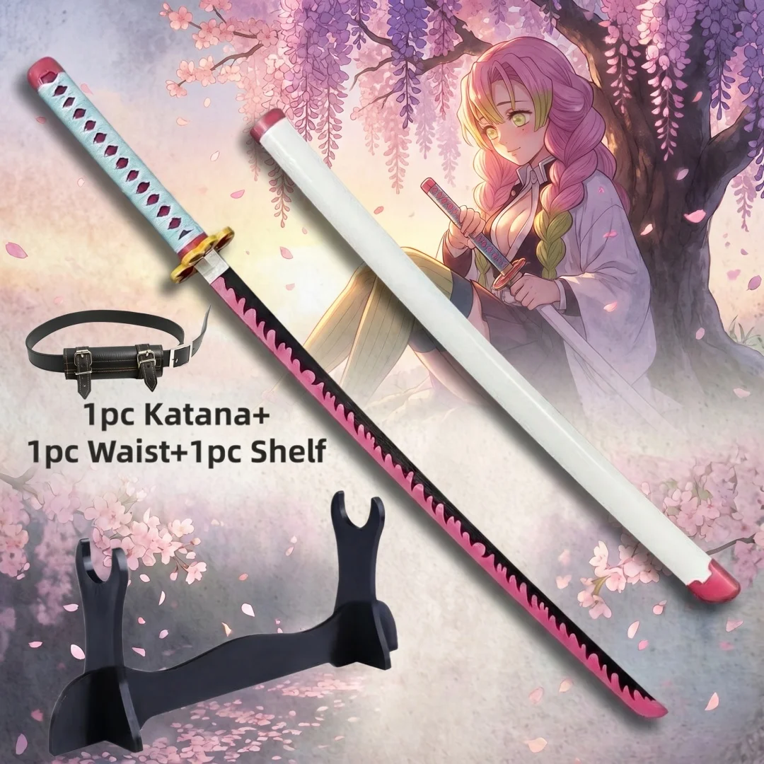 40 Zoll Demon Slayer Kanroji Mitsuri Katana Standset Anime Cosplay Requisiten-Schwert Ninja-Messer Klinge Säbel 1:1 Maßstab Plastikspielzeug Geschenk