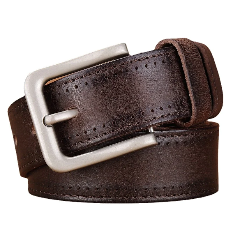 

Genuine Leather Designer Belt Men High Quality Fashion Style Vintage Cowskin Wasitband Cowboy Male Waist Belt
