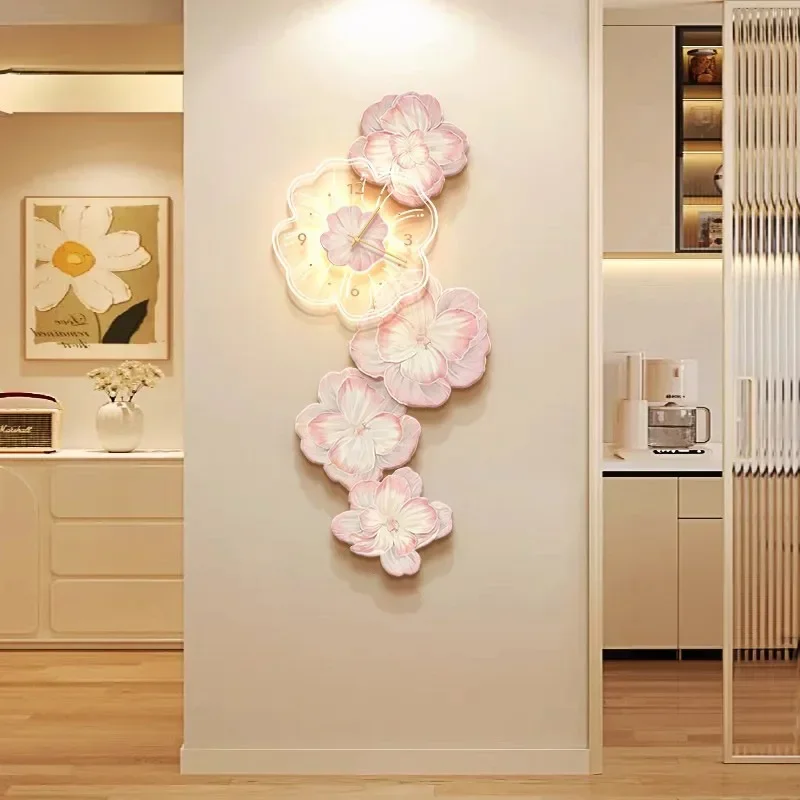 French Acrylic Pink Flower LED Wall Lamps Hanging Clock Light Creative Living Room Restaurant Bedroom Kitchen Atmosphere Sconces