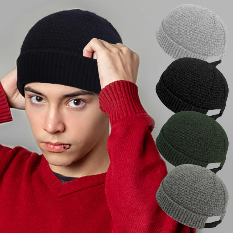 Fashion  Knitted Beanie Hat Solid Color Hip Hop Skullies Caps Unisex Winter Outdoor Baggy Cotton Rolled Bonnet Rogue Melon Caps