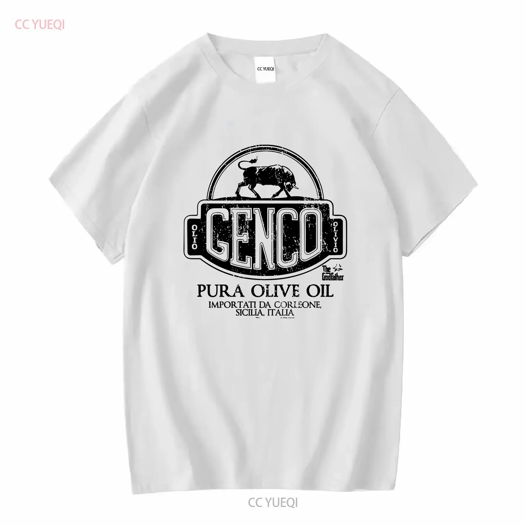 Poderoso Genco Pura Olive Oil Camiseta masculina importada por Corleone Sicília Itália vintage lavado gráfico casual esticado