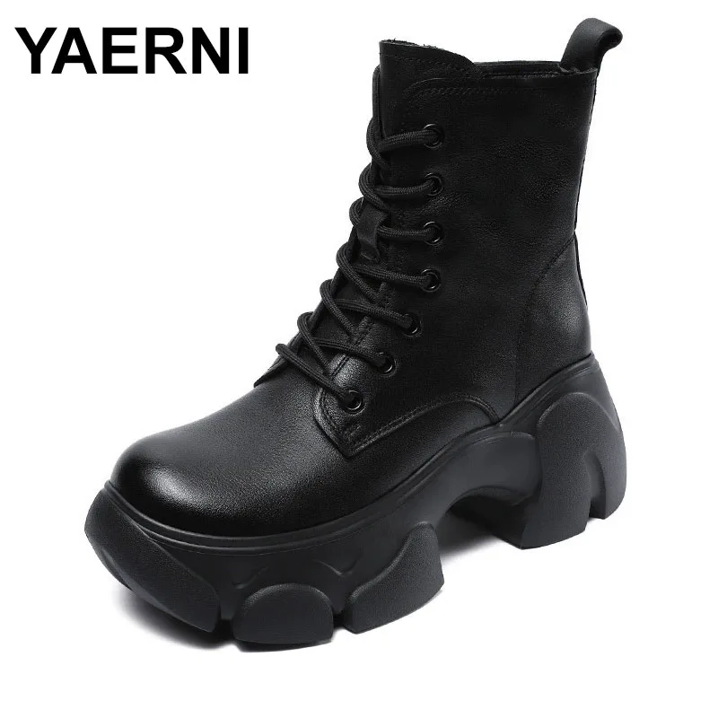 

Women's Boots Genuine Leather Mid-Calf Winter Warm ort Boots round Toe High Heel Rubber Outsole