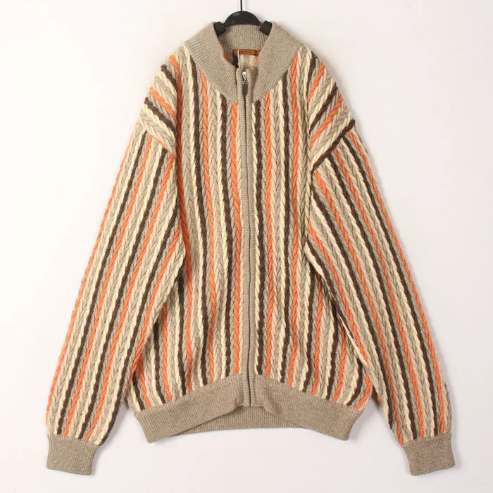 

Vintage Loose Fit Sweater Cardigan Women's Casual Style Long Sleeve Zipper Closure Striped Patterned Open Front Knitwear