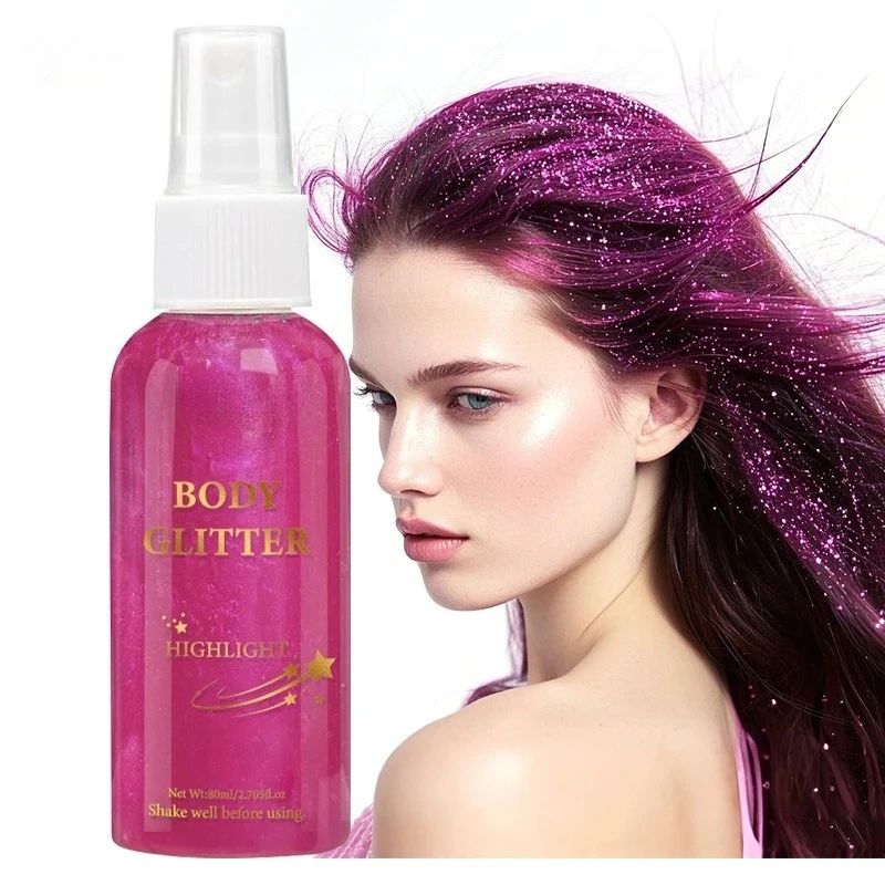 液体全身グローボディハイライター 防水 長持ち フェイスボディヘアスプレー メイクアップ 4色 シャイニーグリッタースプレー コスメ