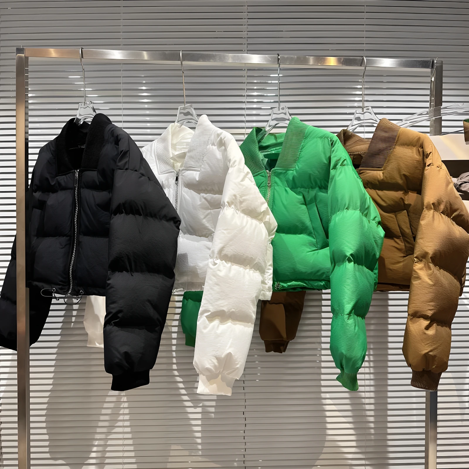 

Trendy Winter Cotton Jaet Women's ort Bread Sle Warmth Collar Unique Model Straight Tube Long Sve Zipper Pure Color