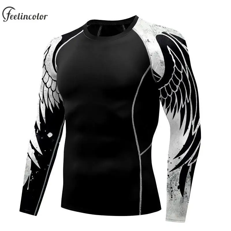 Compression Shirt for Men Wing Graphics T-shirts Long Sleeve Gym Fitness Tights Quick Drying Workout Tops Summer Male Clothing