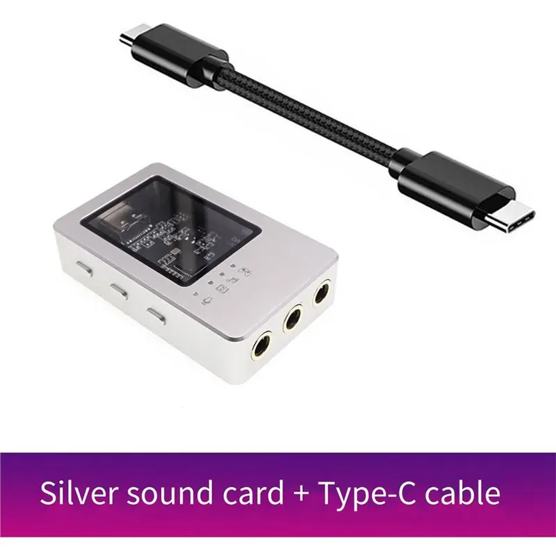USB-C Hifi Gaming Sound Card Adapter DAC Dongle For IOS For Android Mobile PC 7.1 Virtual Surround Sound For Game Streaming-ABIU