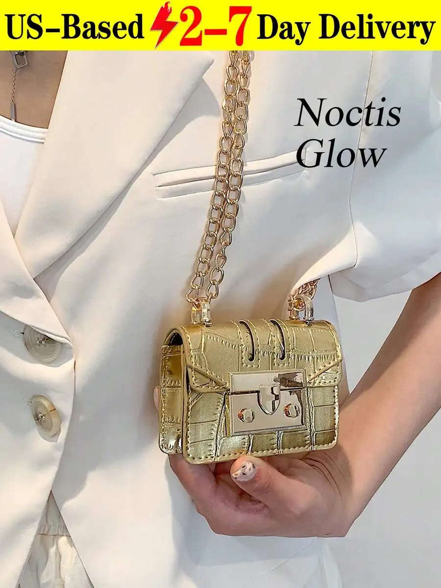

Elegant Metal Decorated Clutch Bag Retro Minimalist Solid Color Chain Crossbody Shoulder Bag For Women