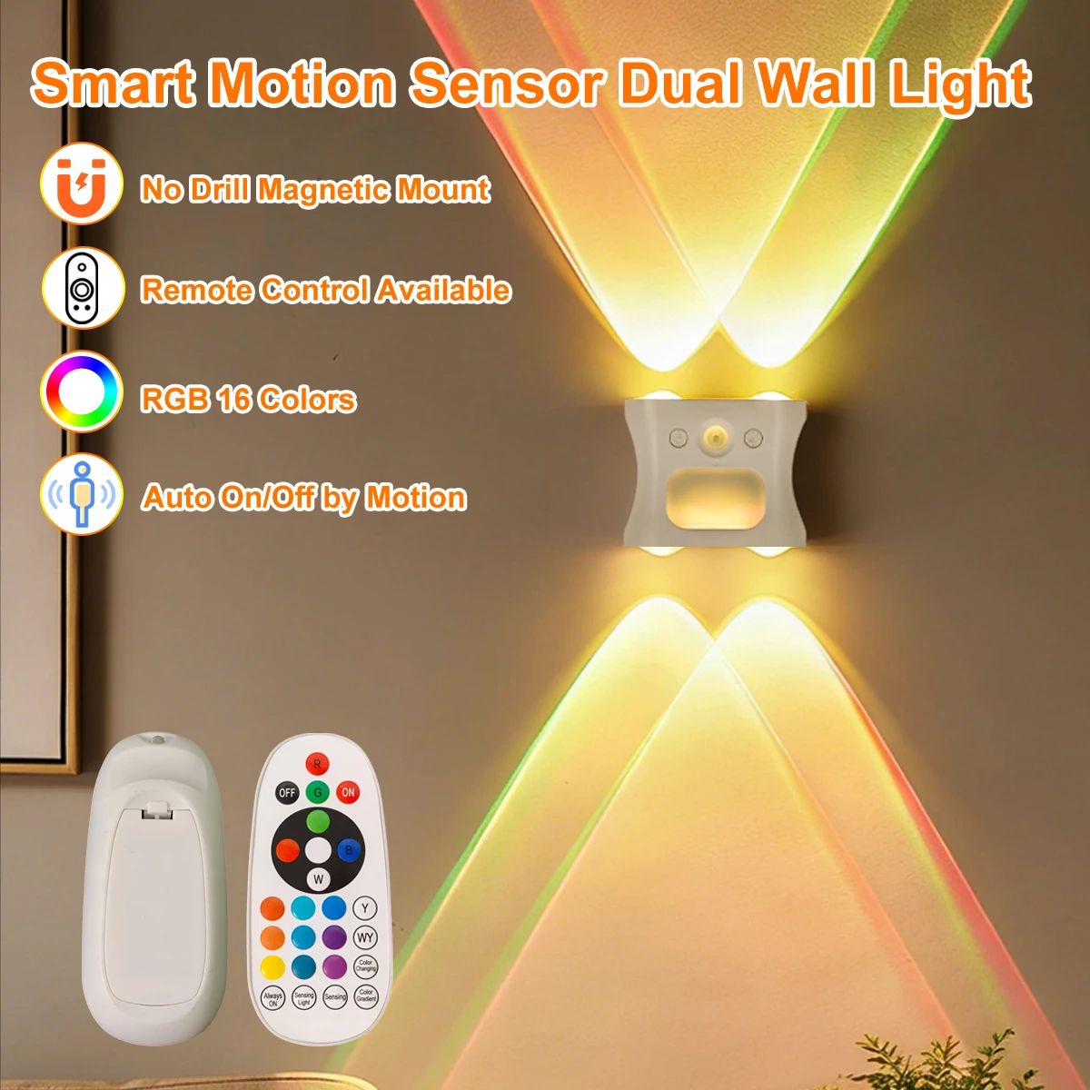 1/2/4pcs LED Wall Spotlight 4 Head RGB Color Changing Magnetic No Drill Remote Control for Hallway Entryway TV Background Decor