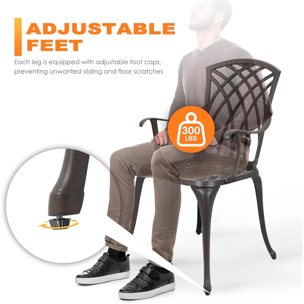 5 Piece Outdoor Patio Dining Set, All-Weather Round Cast Aluminum Dining Table