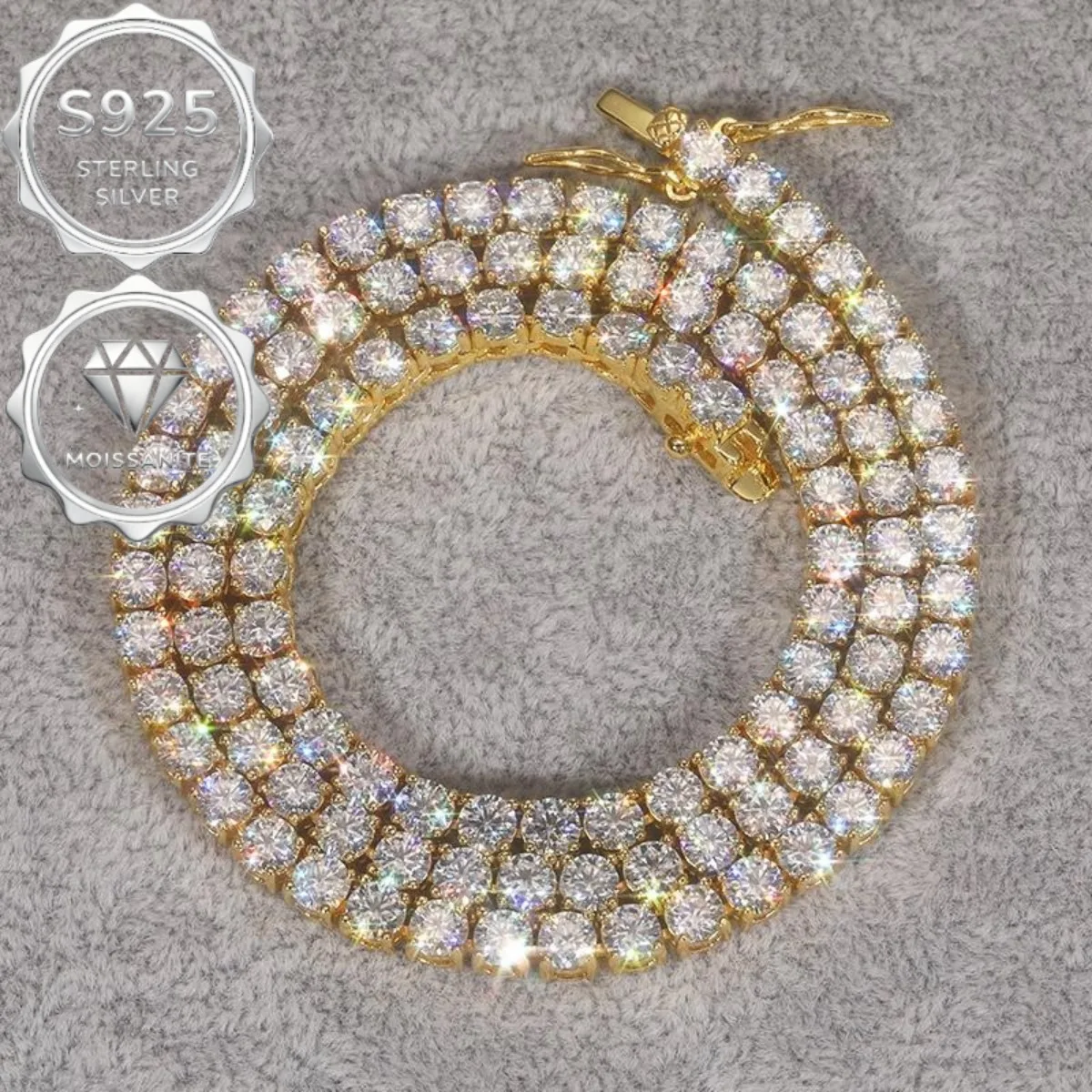 High quality VVS1 moissanite tennis necklace S925 pure silver moissanite 4MM necklace for men and women, perfect gift for hip-hop style luxury, Valentine's Day gift, party jewelry - view 4