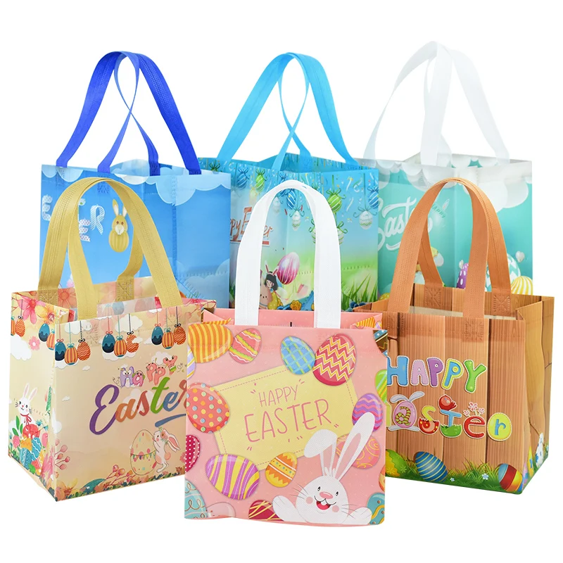 1/2pcs Easter Nonwoven Fabric Gift Bag Colorful Egg Rabbit Bunny Packaging Candy Bags Protable Tote Bag Happy Easter Party Decor