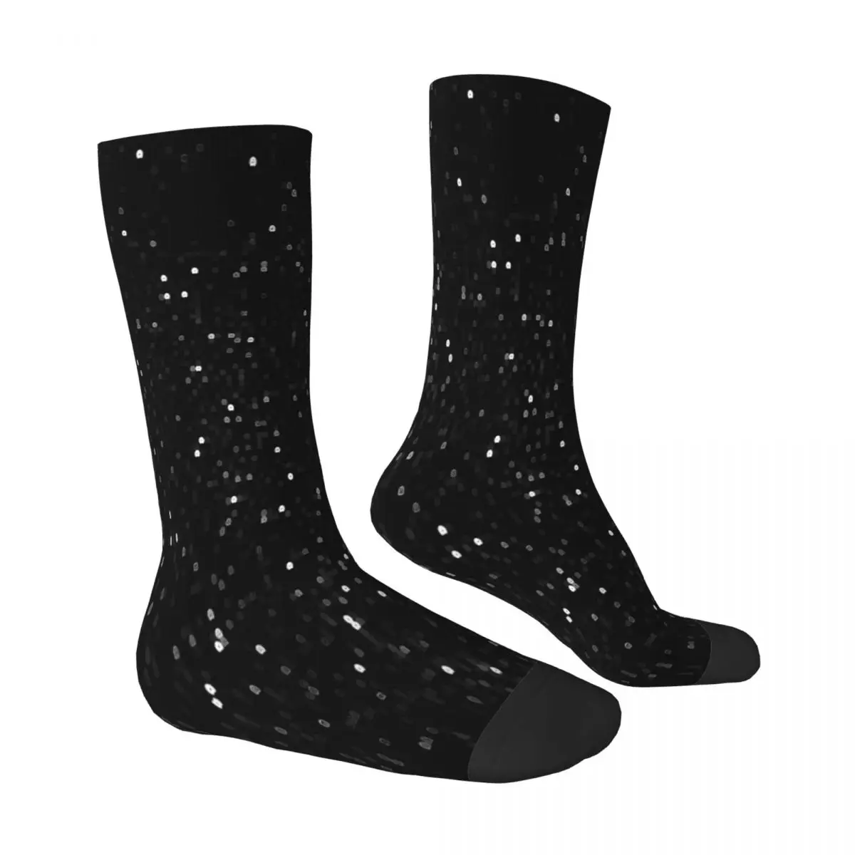 Calcetines de lentejuelas negras brillantes para hombre y mujer, medias estampadas de poliéster, Primavera