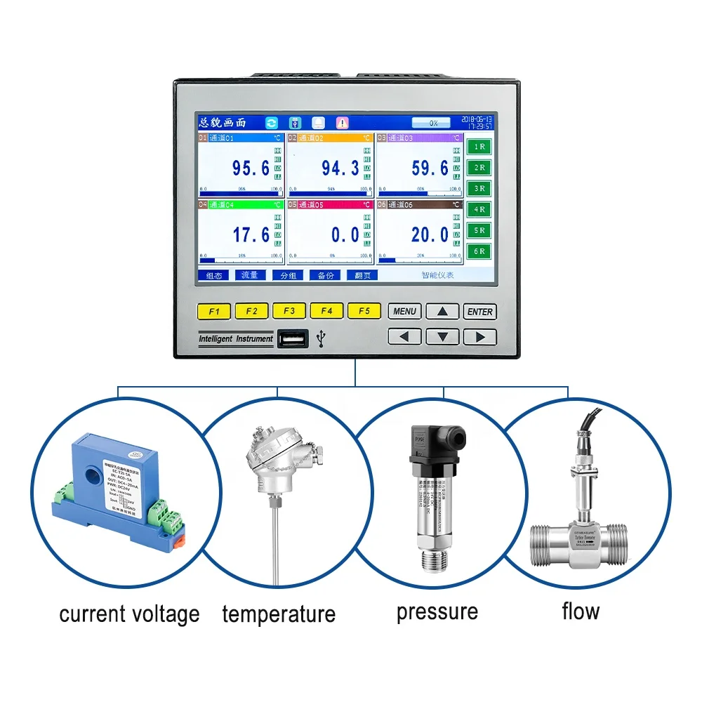 4 6 8 10 16 Registratore di dati multicanale senza carta Registratore di dati di temperatura USB per misuratore di portata Tipo K PT100 J 4-20mA