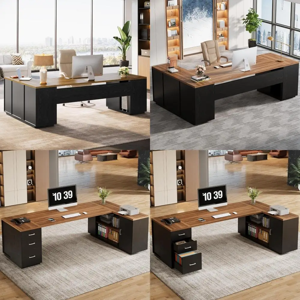 

большой L-образный офисный стол для хранения вещей, картотеки и шкафами