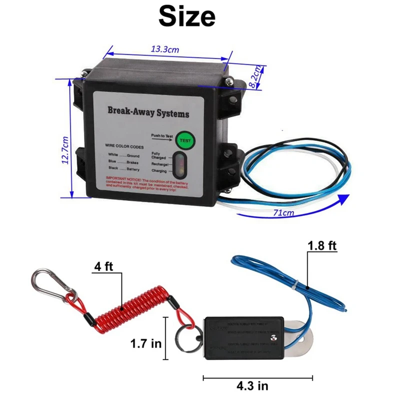 Kit rem Trailer Breakaway dengan saklar lampu Uji LED sistem Breakaway listrik