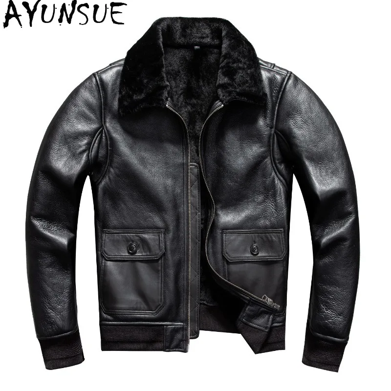 AYUNSUE Real Lamb Wool Fur Coat Man Winter 2026 Genuine Sheepskin Leather Fur Jacket Men Fashion Warm Fur Coats and Jackets New