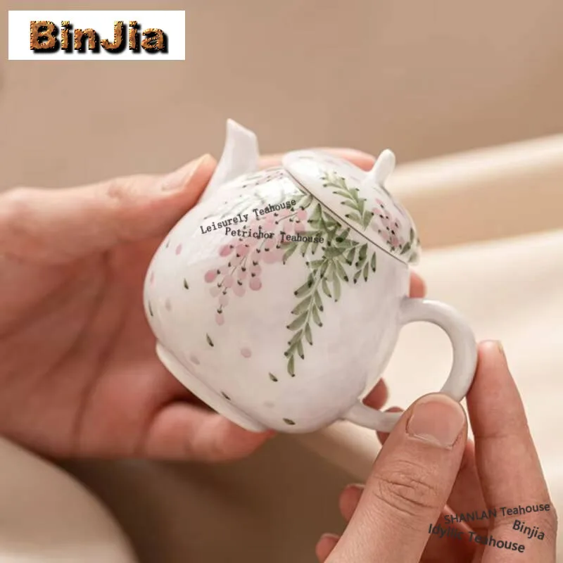 100ML Hand Drawn Wisteria Flower Teapot Luxury Single Mini Pan Pot Household Tea Making Kettle With Filter Tea Items Decoration