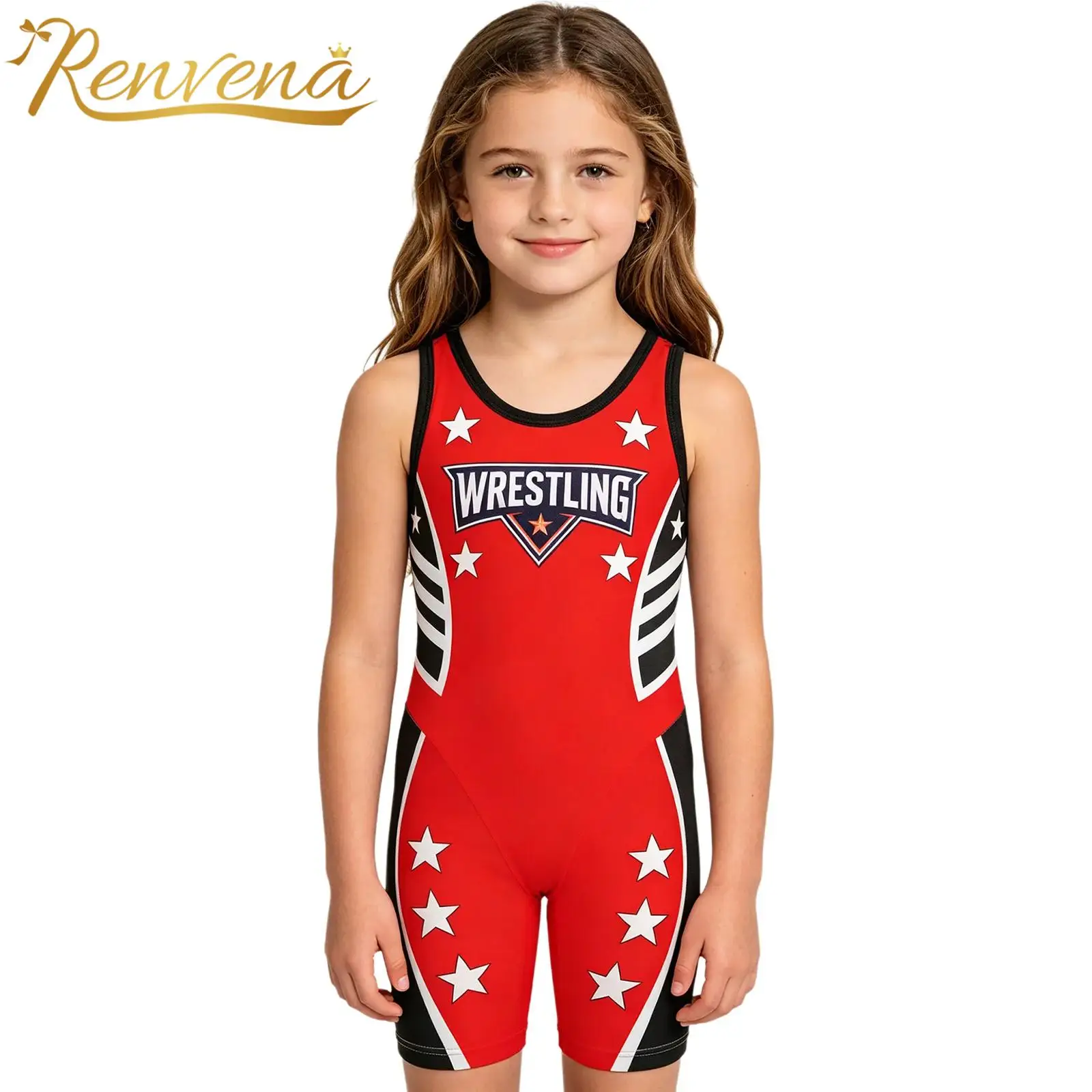Girls Wrestling Singlet Printed Romper Kids Youth Sleeveless Bodysuits for Powerlifting Fight Grappling Boxing Exercise Singlets