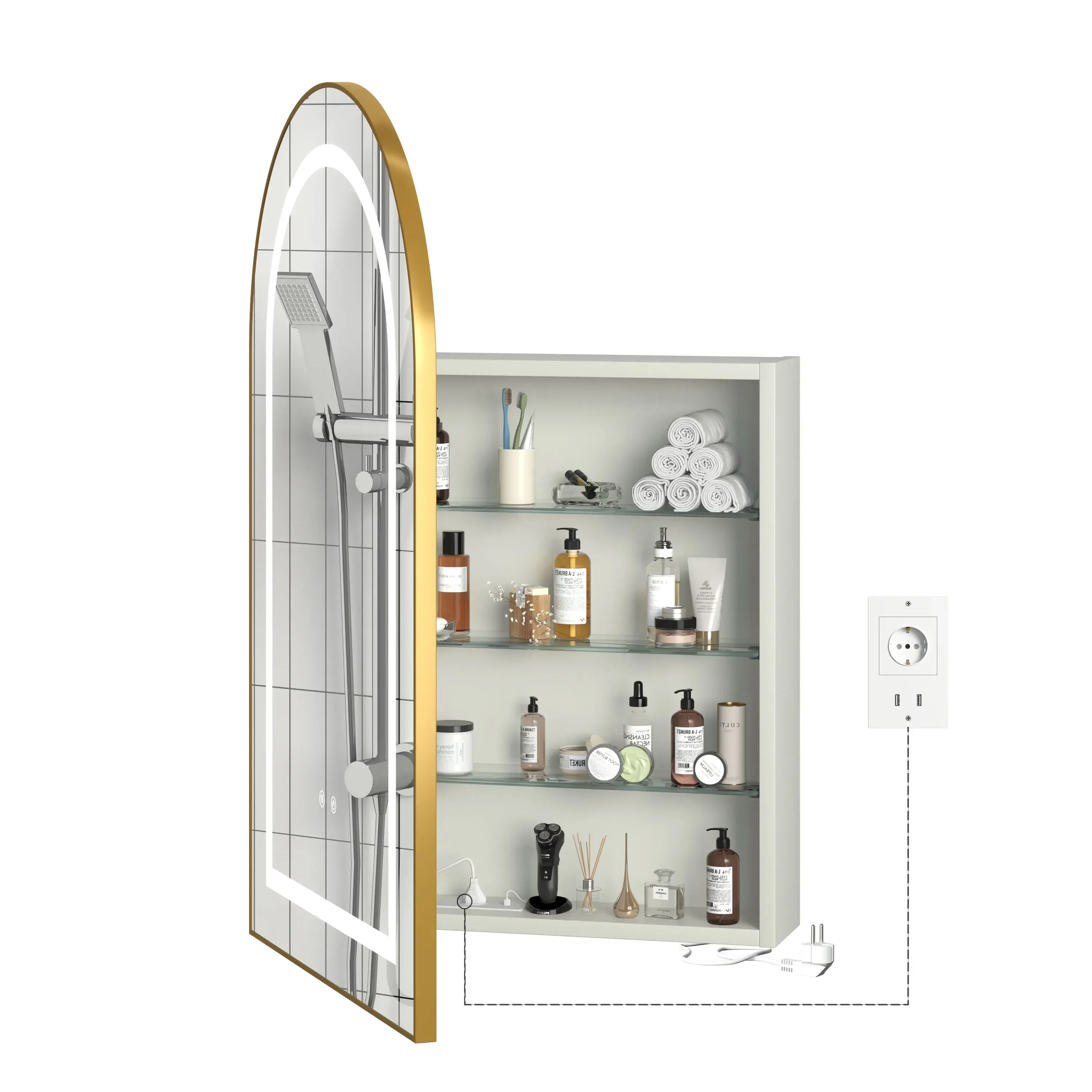 Moderner Massivholz-Smart-Badezimmerspiegelschrank mit Beleuchtung, Antibeschlag-Funktion, Badezimmermöbel, Kosmetikspiegel mit Aufbewahrungsfach