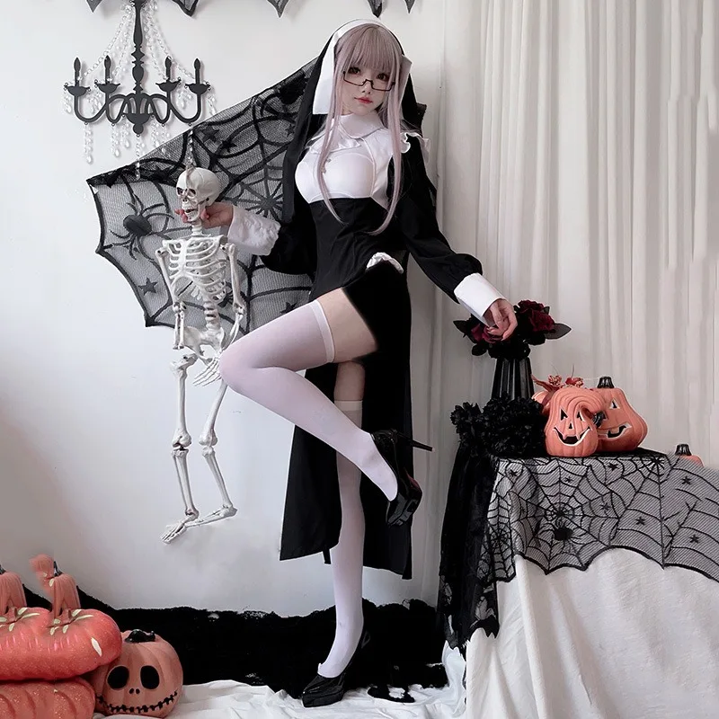 Disfraz de Halloween, disfraz de Dios de la muerte, traje de monja, traje de enfermera Sexy, sirvienta ajustada de talla grande, vestido ajustado, Cosplay
