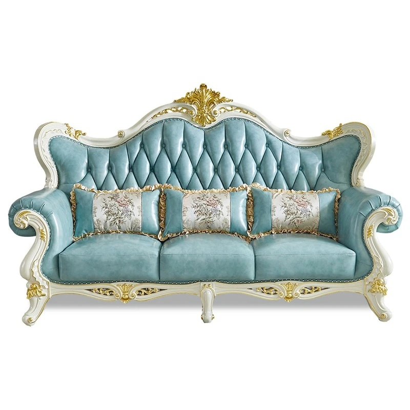 

Европейский диван, комбинированная вилла, гостиная, кожа, из цельного дерева, высококачественное резное сиденье из воловьей кожи первого слоя, цельное сиденье для наложницы