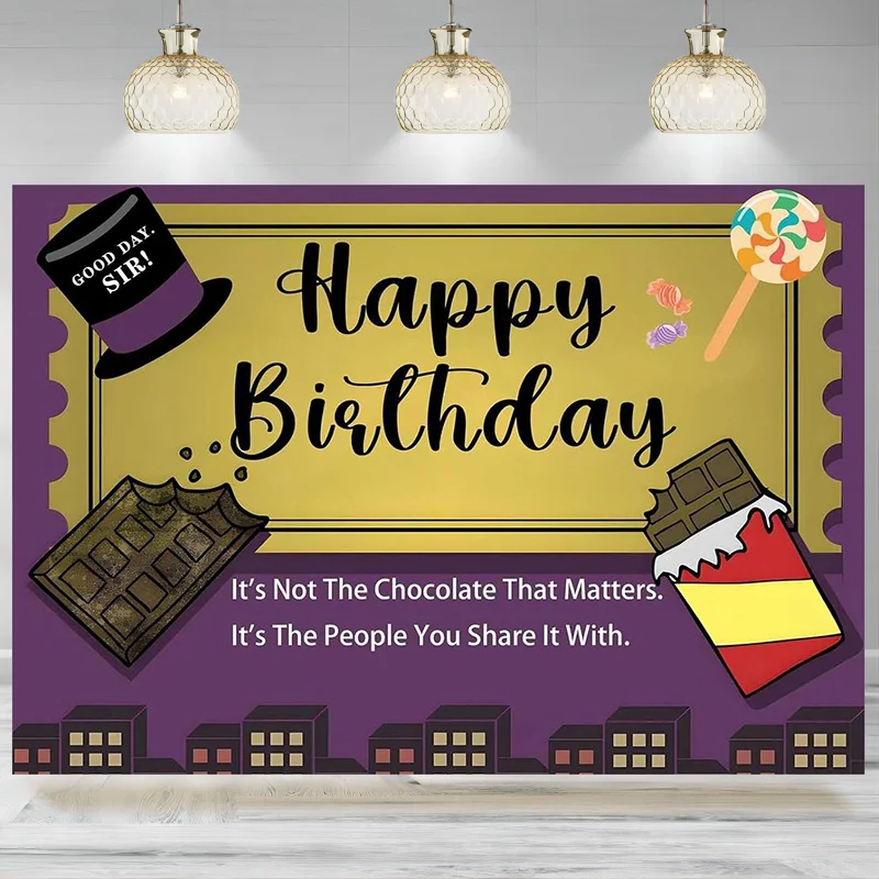 

Golden Candy Chocolate Birthday Banner Backdrop Chocolate Factory Themed Party Decor Boys Girls Kids Background Photographic