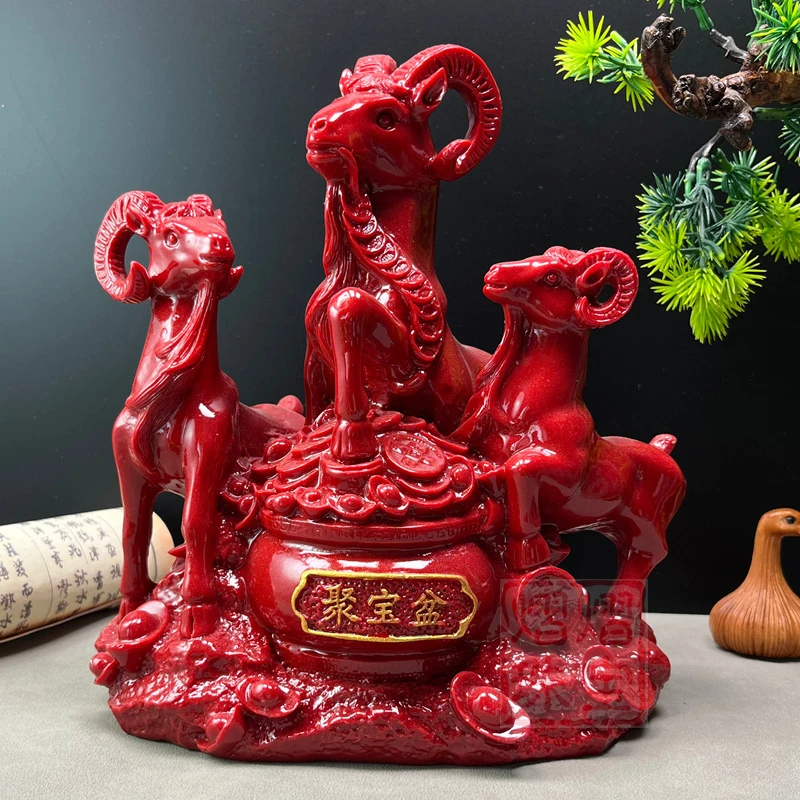 Wholesale resin cinnabar San Yang Kai Tai ornaments, live streaming supply, for study, living room, home use, direct sales from