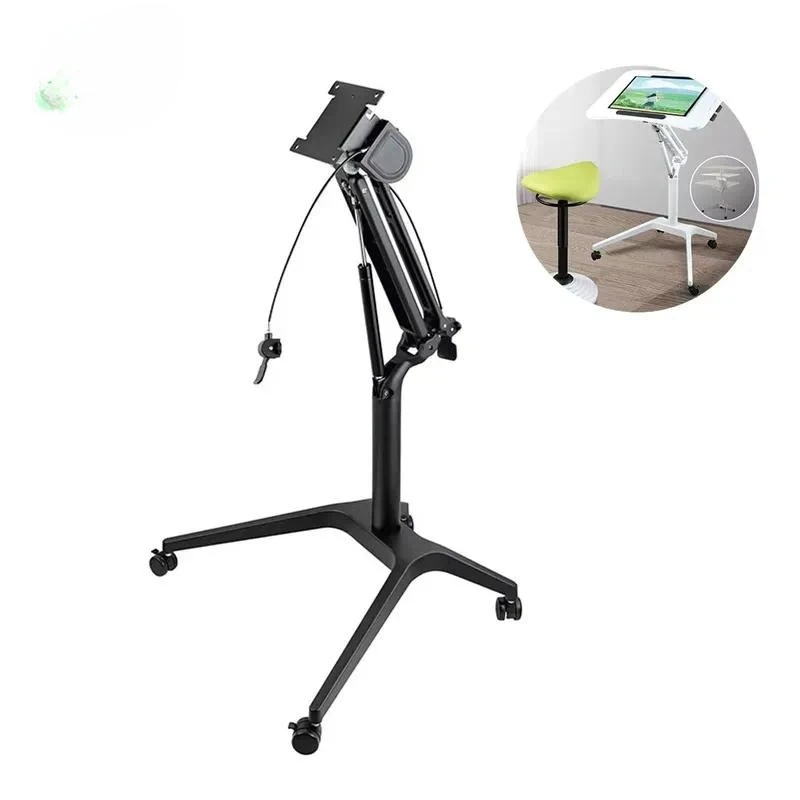 for Modern small office space height adjustable standing desk with pneumatic lift table, collapsible mechanism, aluminum,