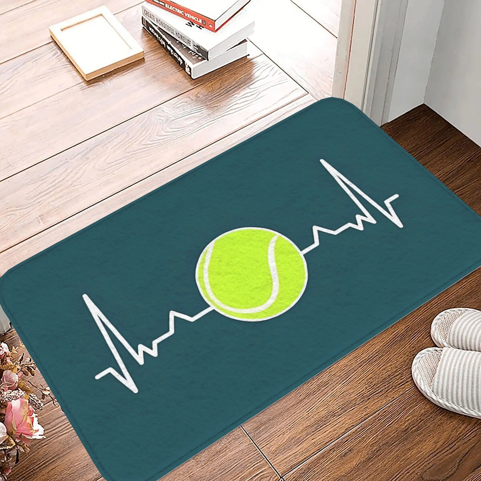 Minimalist Tennis Ball Bathroom Mat, Doormat, Living Room Carpet, Outdoor Rug, Home Decoration - 1pc Tennis Heartbeat Pulse
