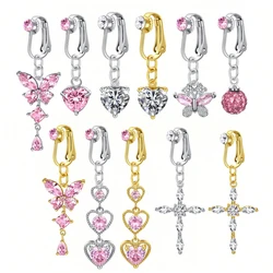 Fake Belly Ring Bell Button Rings Fake Belly Piercing Love Heart Butterfly Dangle Clip On Umbilical Navel Cartilage Earring Clip