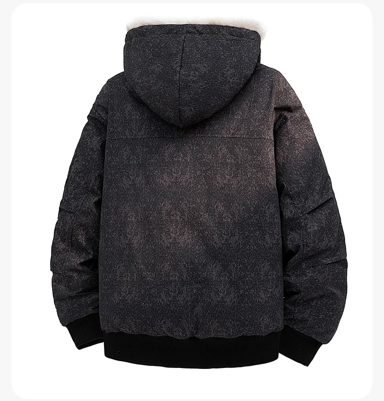 IEFB Snow Wash Warm Cotton Parka For Men Oversized Faux Fur Collar Hooded Casual Thick Winter Outerwear9X4143