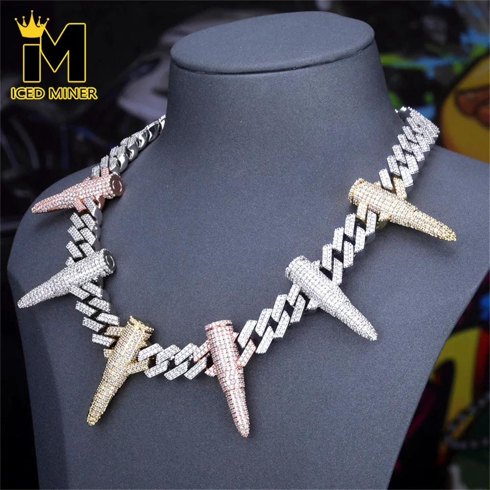 

Icedminer 14mm 3 Colors Bullets Iced Out Cuban Link Chain Necklaces for Men Women Bling ZirconHip Hop Jewelry Free Shipping