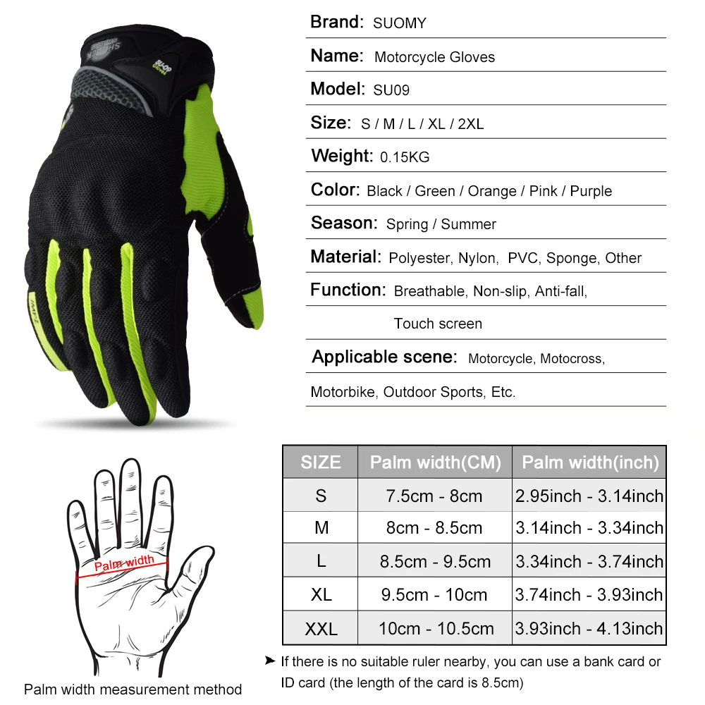 SUOMY Summer Motorcycle Gloves Touch Screen Full Finger Racing/Climbing/Cycling/Riding Sport Windproof Motocross Gloves Luvas