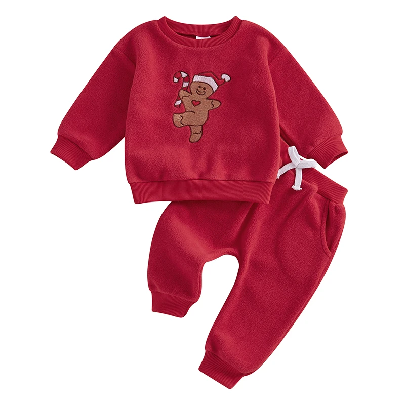 Cathery Baby 2Pcs Christmas Outfits Long Sleeve Gingerbread Embroidery Tops and Pants Set Toddler Clothes conjuntos para niños