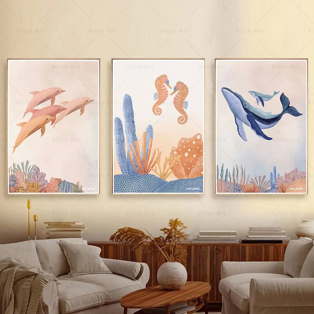 Boho Plant Marine Fauna Poster Sea Star Shell Cartoon Nordic Picture Nursery Wall Art Print Canvas Painting Kids Room Home De
