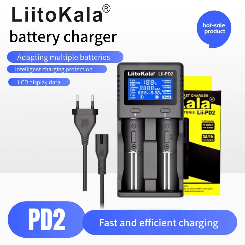 LiitoKala Lii-PD2 18650 intelligen Battery Charger for 3.7V Li-ion /18500/16340/26650/21700 /20700/18350/CR123A 1.2V battery