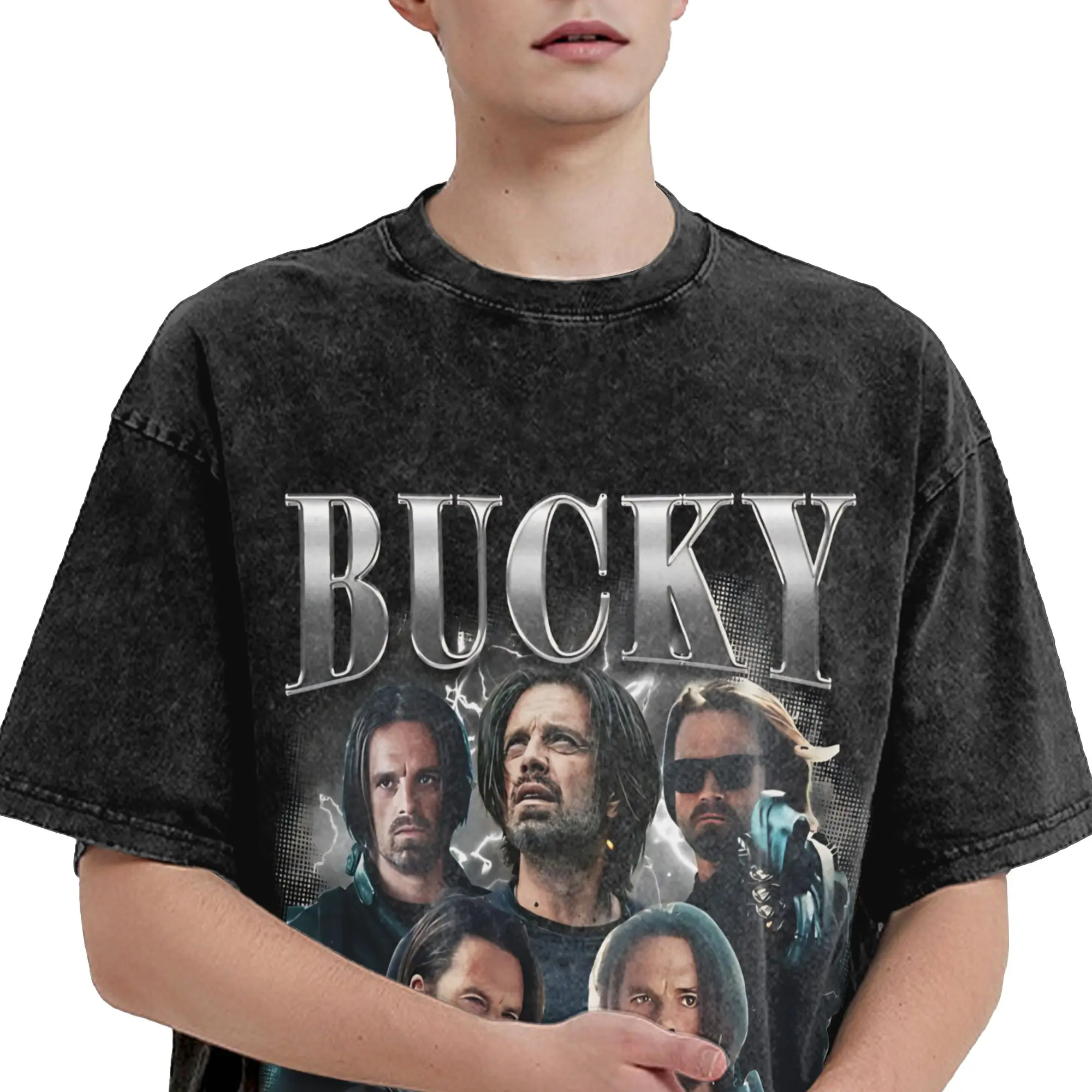 Soldier Bucky Barnes  T Shirt Hip Hop Washed Cotton Oversize T-Shirt  Vintage Men Women Streetwear Summer Tops Tees