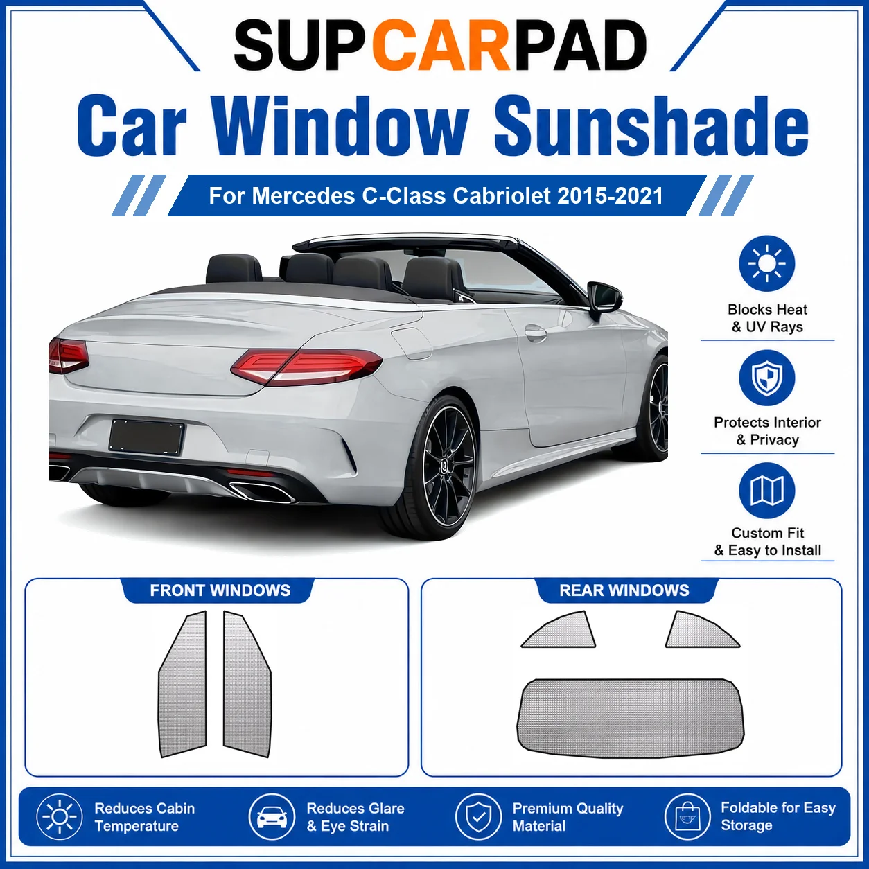 

For Mercedes - Mercedes C-Class Cabriolet 2015-2021 Full Set Car Window Sunshades UV Block Privacy Heat Insulated Foldable Car C