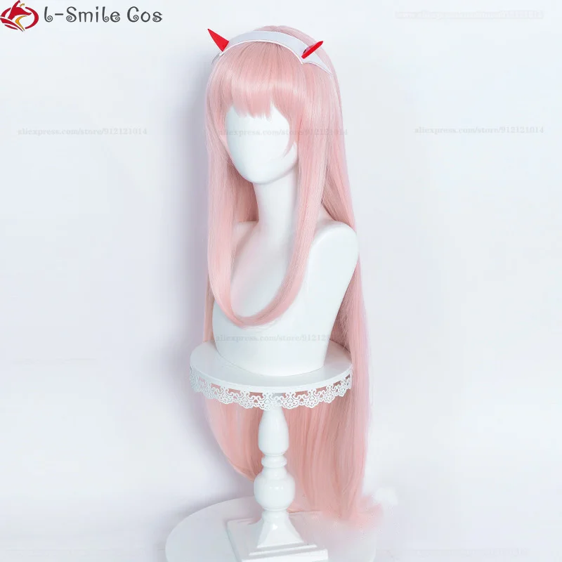 New 100cm Long Zero Two Cosplay Wig Anime  02 Cosplay Wigs Pink Heat Resistant Hair Wigs Headwear + Wig Cap