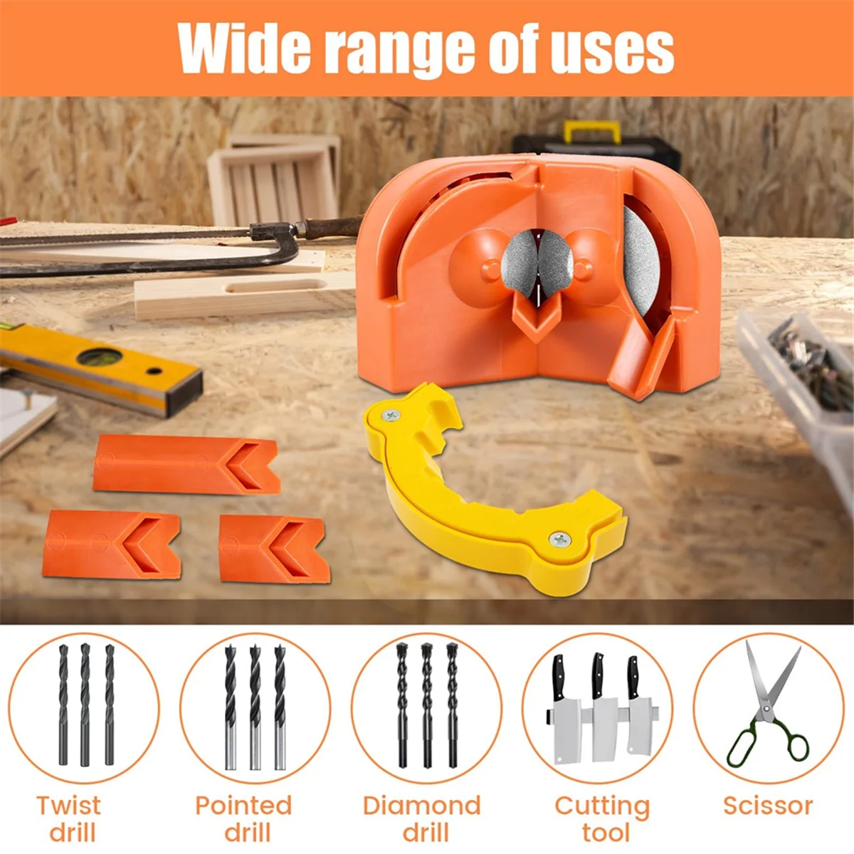 

A002 Drill Bit Sharpener for All Bits(5/64-5/8 Inch ), Multipurpose Drill Bit Grinding Tool Attachment with Grinding Wheels